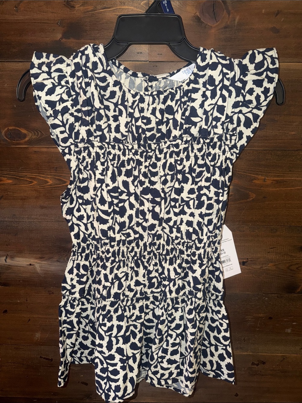 Navy and White Printed Ruffle Sleeve top